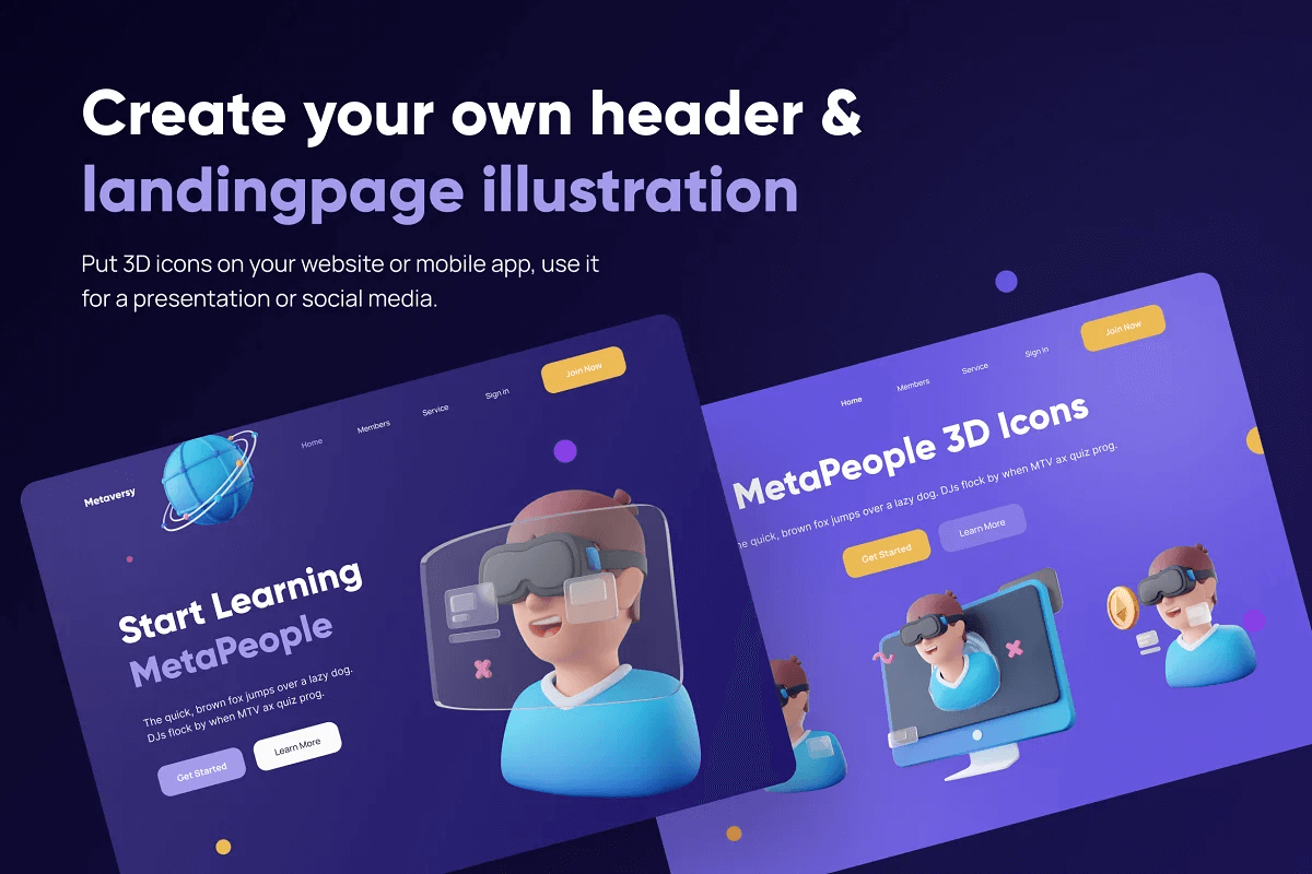 元宇宙数字虚拟技术区块链主题3D插画素材合辑 Metaversy – Metaverse 3D Icon Set 图标素材 sucaiwan.com