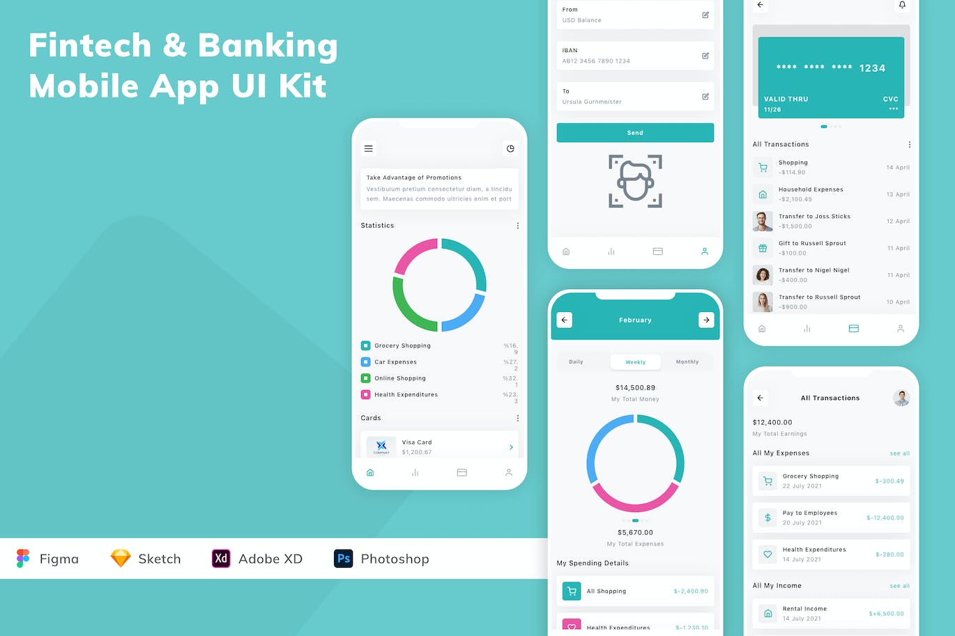 金融科技与银行业务应用程序App设计UI工具包 Fintech & Banking Mobile App UI Kit APP UI sucaiwan.com