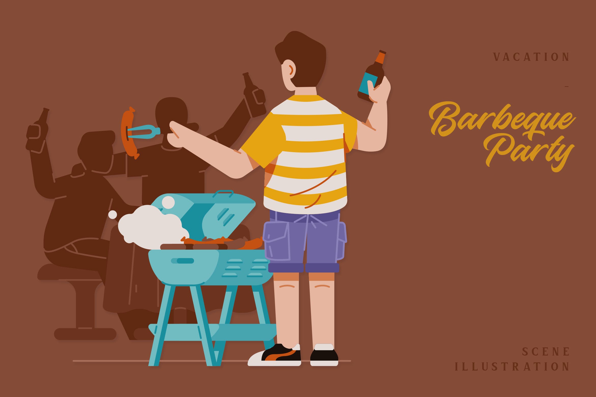假期烧烤聚会场景插画矢量素材 Vacation – Barbeque Party Scene Illustration 图片素材 sucaiwan.com
