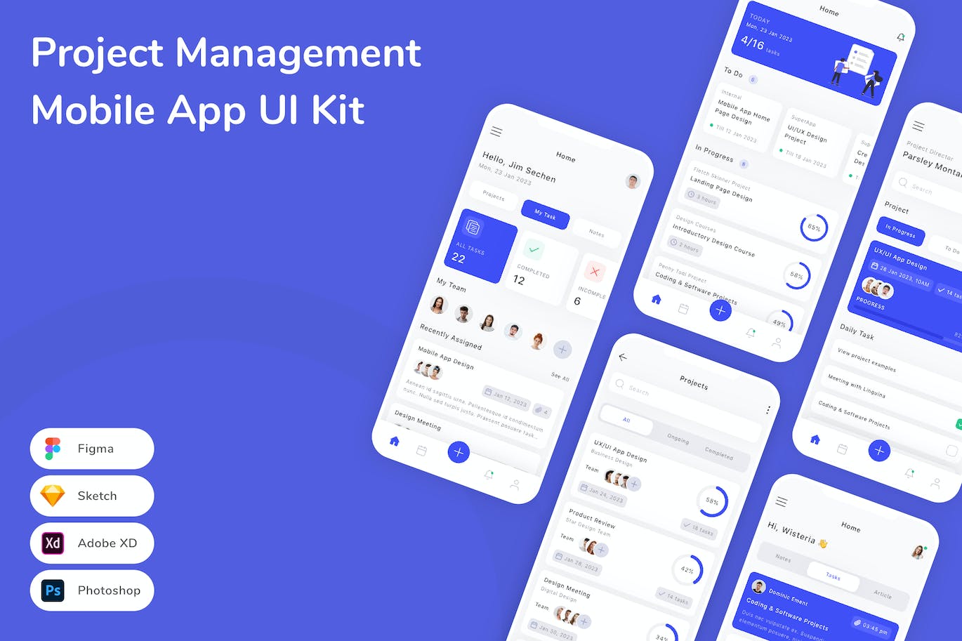 项目管理App应用程序UI工具包素材 Project Management Mobile App UI Kit APP UI sucaiwan.com