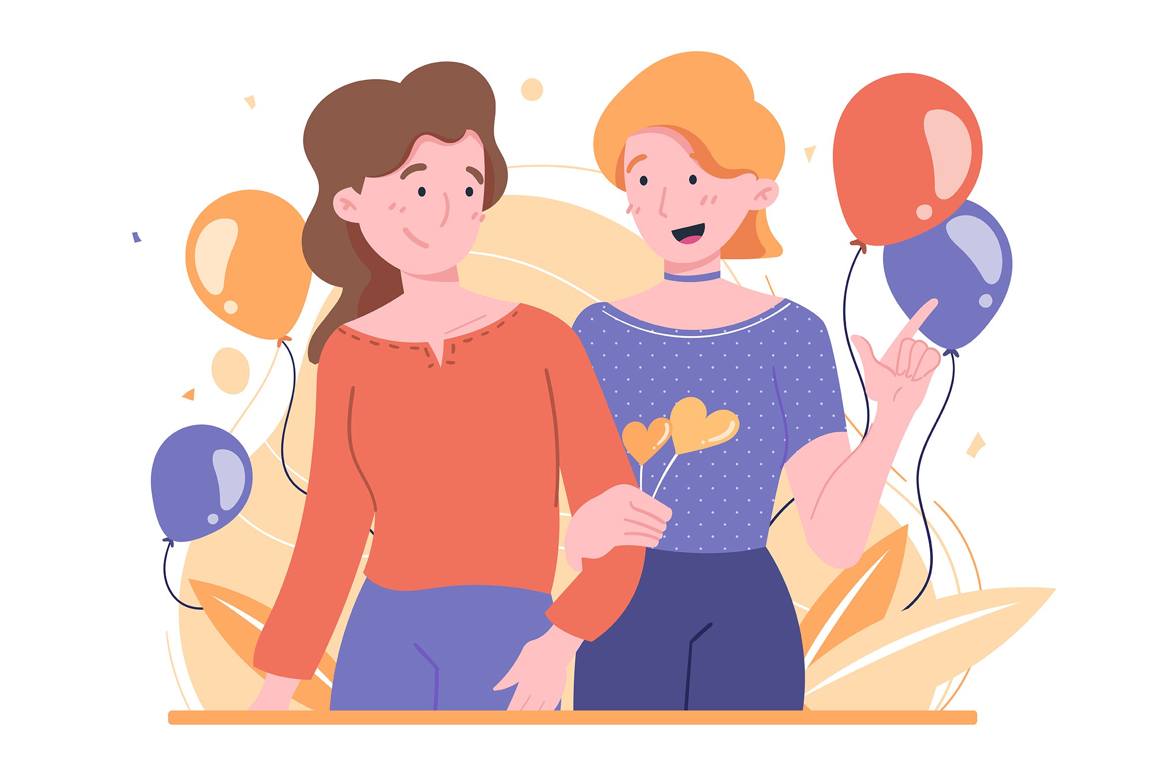 闺蜜朋友扁平插画 Best Friend – Flat Illustration 图片素材 sucaiwan.com