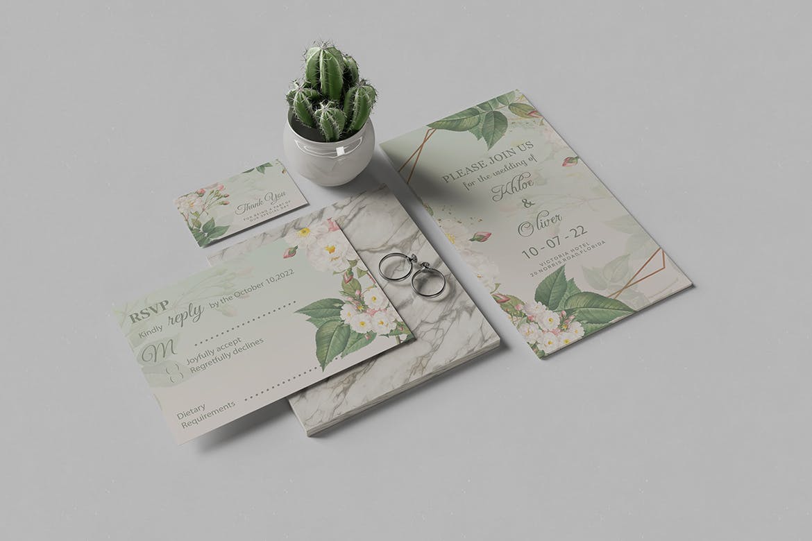 婚礼请柬套装设计样机模板v2 Wedding Invitation Mockup V.2 样机素材 sucaiwan.com
