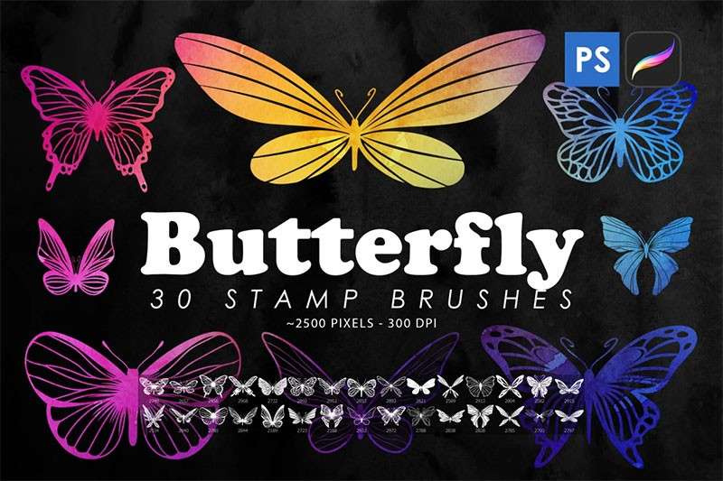 漂亮的蝴蝶剪影图案PS笔刷 笔刷资源 sucaiwan.com