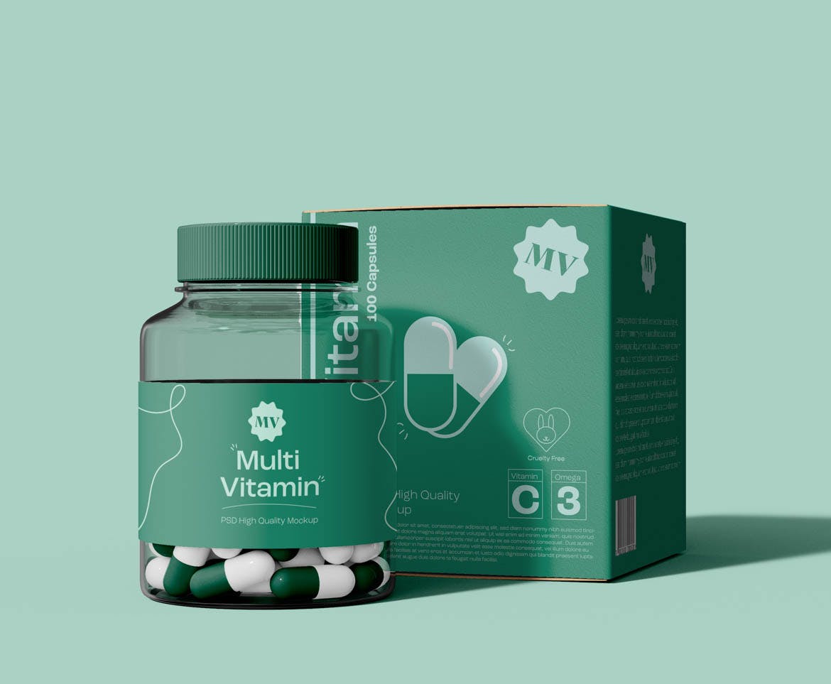 药丸药瓶包装设计样机 Pills Bottle Packaging Mockup 样机素材 sucaiwan.com