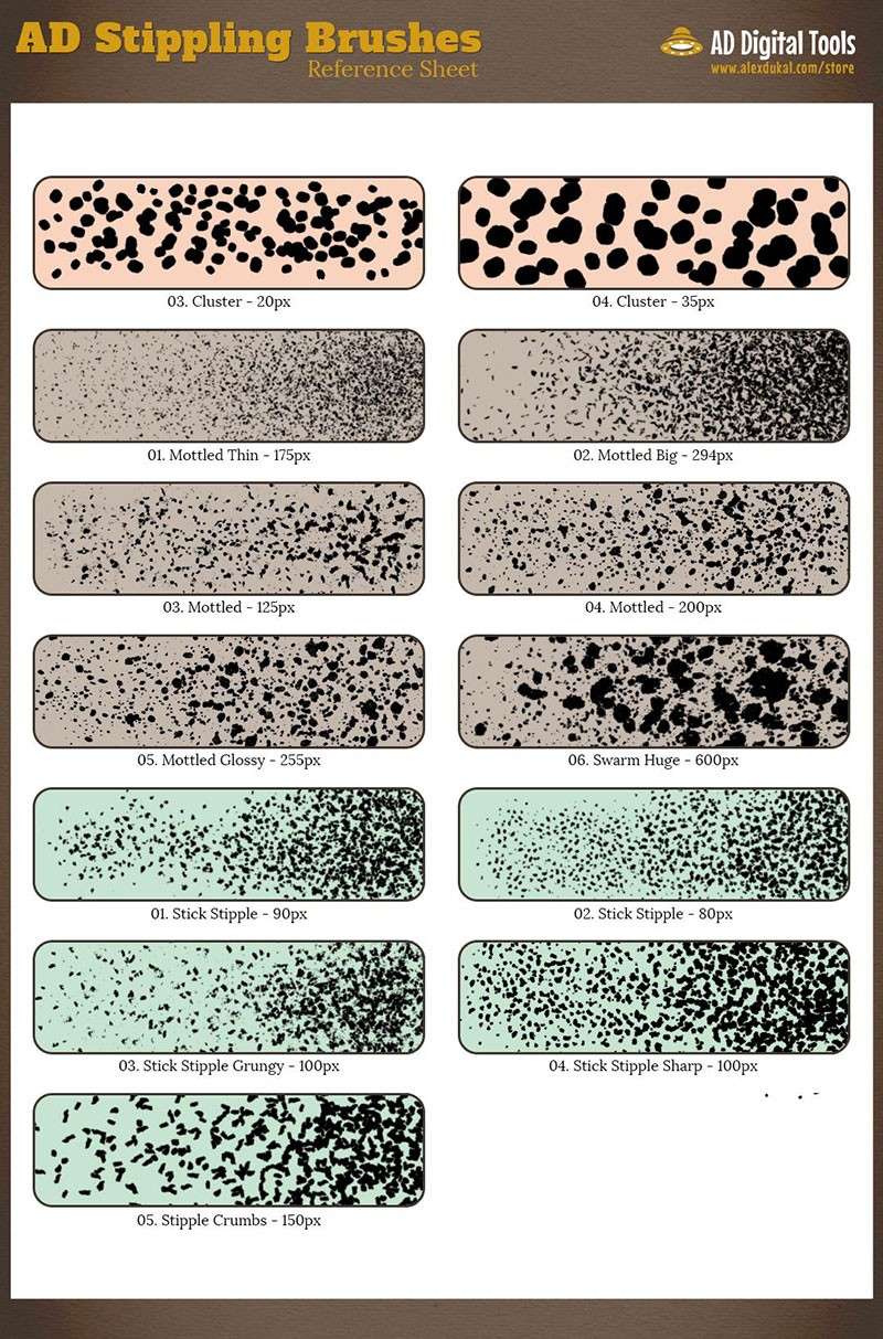 Photoshop复古点绘插画笔刷，tpl格式 笔刷资源 sucaiwan.com