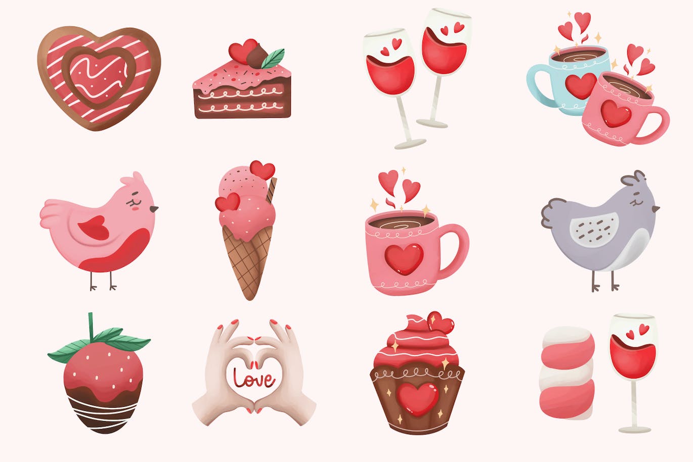 情人节食品元素插画 Valentine’s Day Illustrations 图片素材 sucaiwan.com