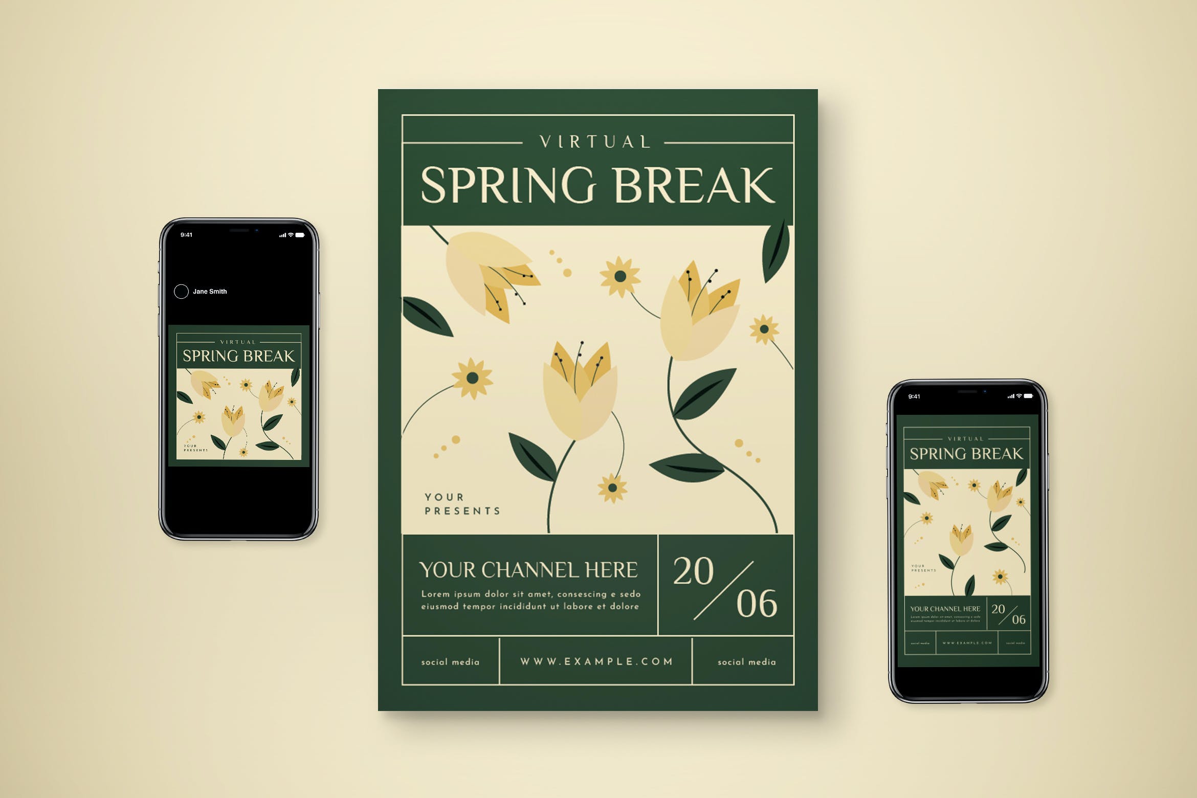 春天假期海报模板下载 Virtual Spring Break Flyer Set 设计素材 sucaiwan.com