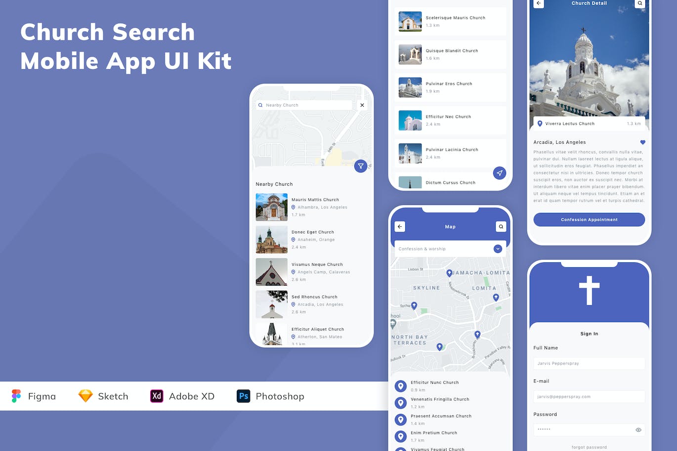 教堂搜索应用程序App设计UI工具包 Church Search Mobile App UI Kit APP UI sucaiwan.com