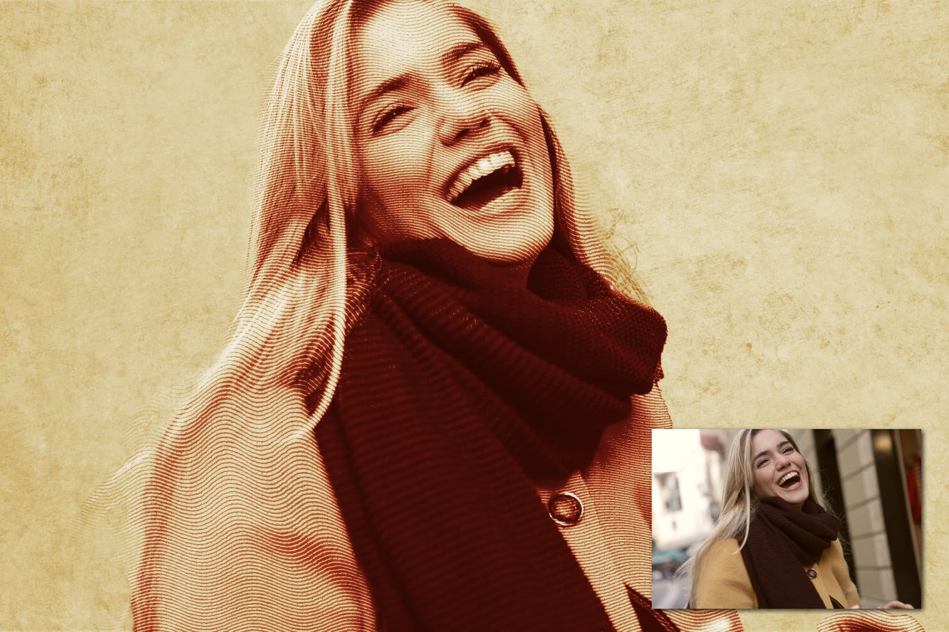 雕刻波浪特效照片效果PS动作 Engraving Waves Photoshop Action 插件预设 sucaiwan.com