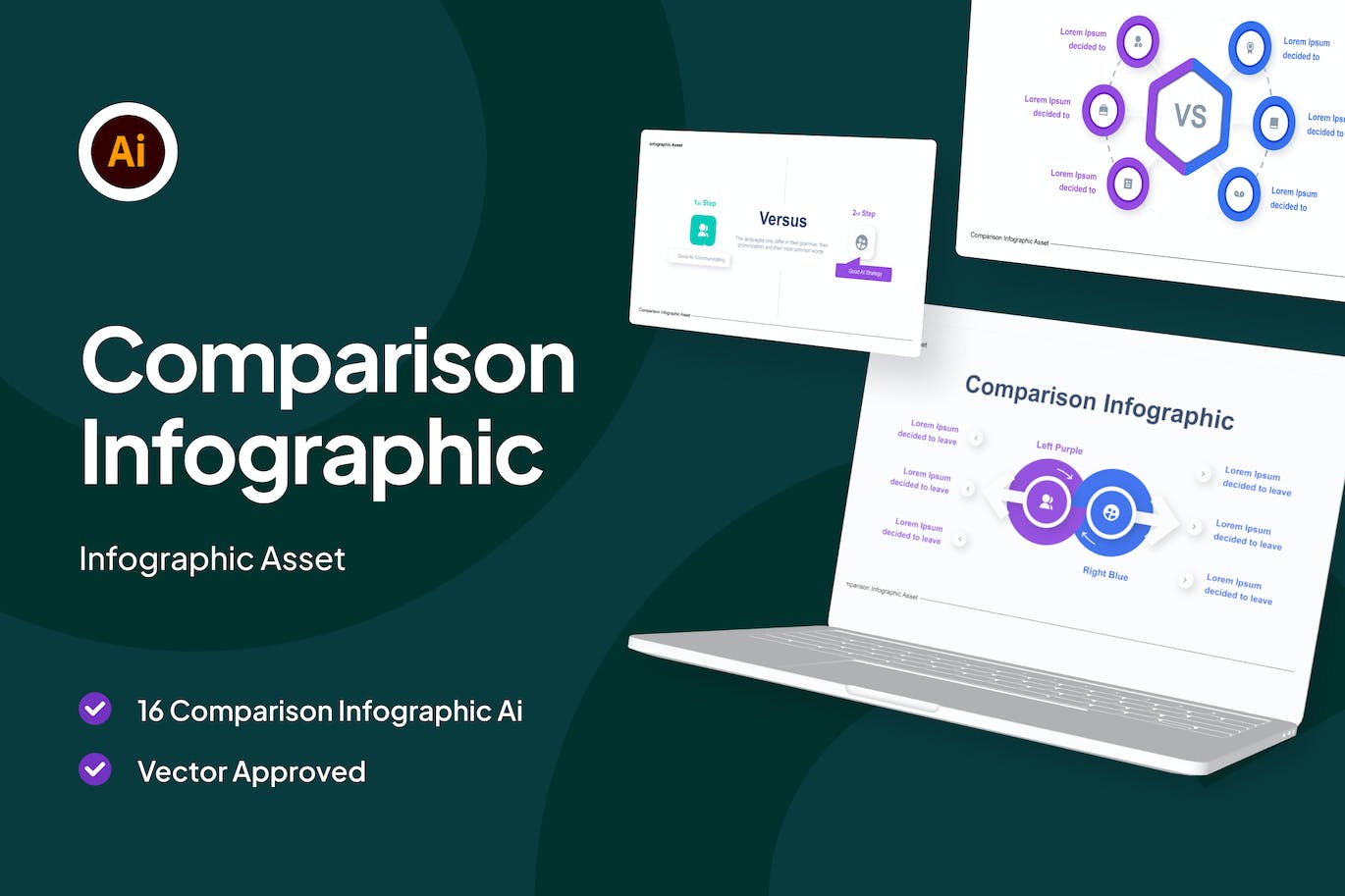 对比比较信息图表矢量模板 Comparison Infographic Asset illustrator 幻灯图表 sucaiwan.com