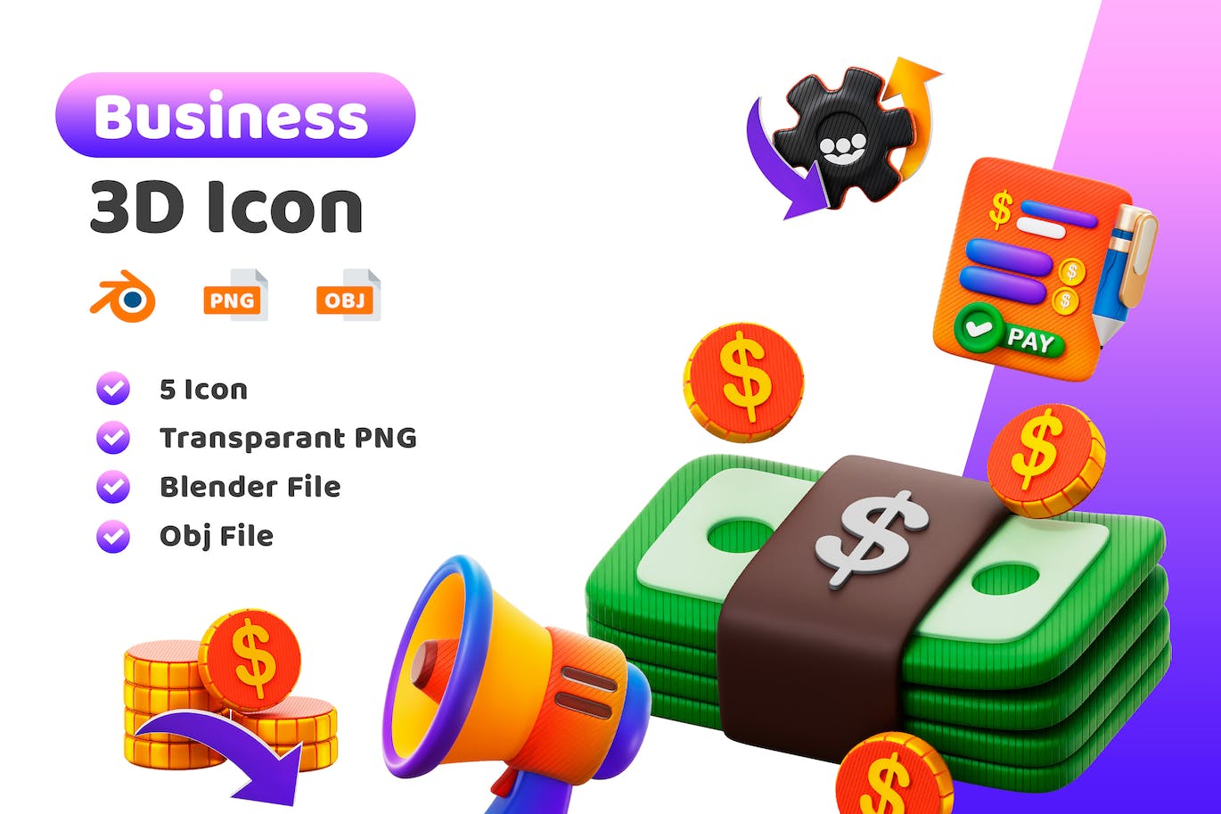商业金融元素3D图标 Business 3D Icon 图标素材 sucaiwan.com