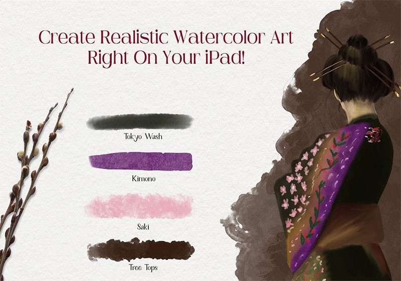 日式水彩画Procreate笔刷 笔刷资源 sucaiwan.com