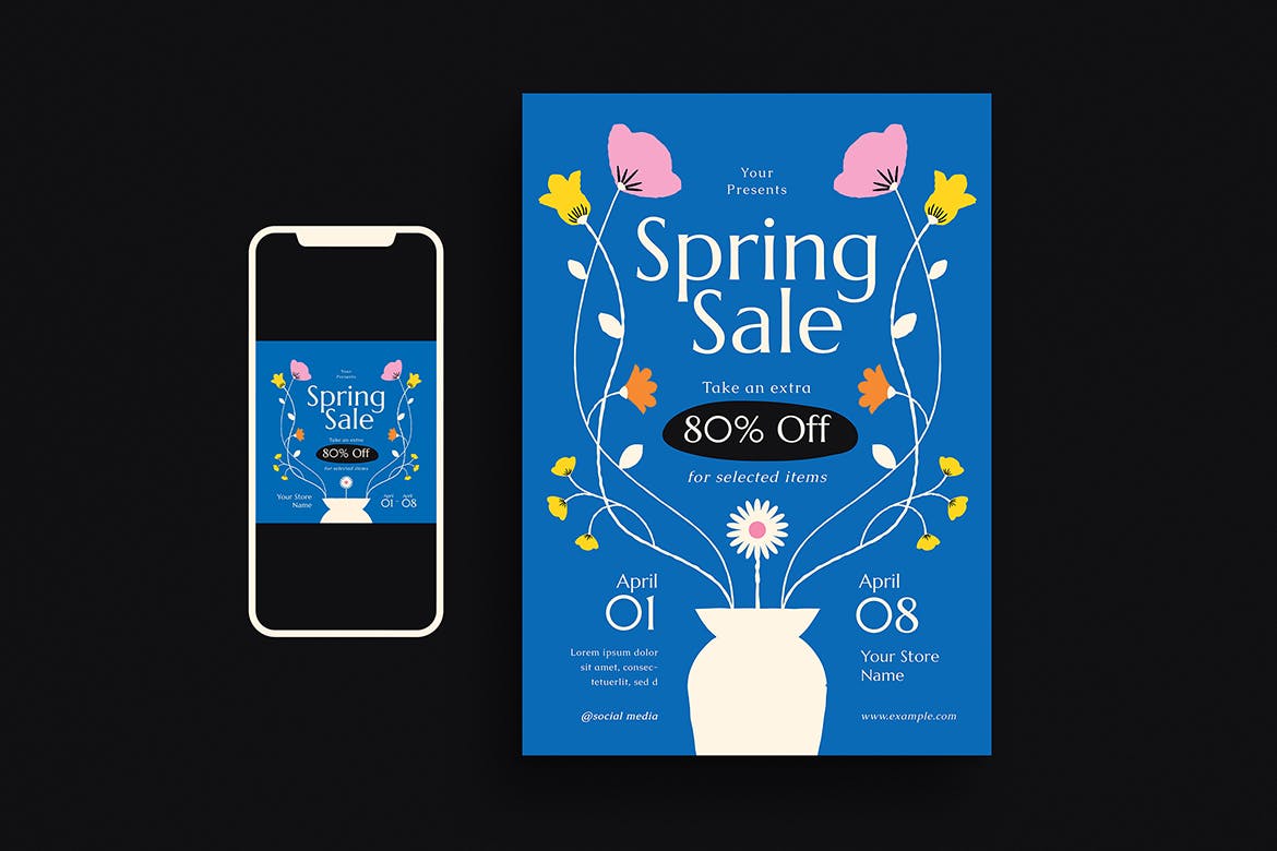 春季促销活动宣传单模板下载 Spring Sale Event Flyer Set 设计素材 sucaiwan.com