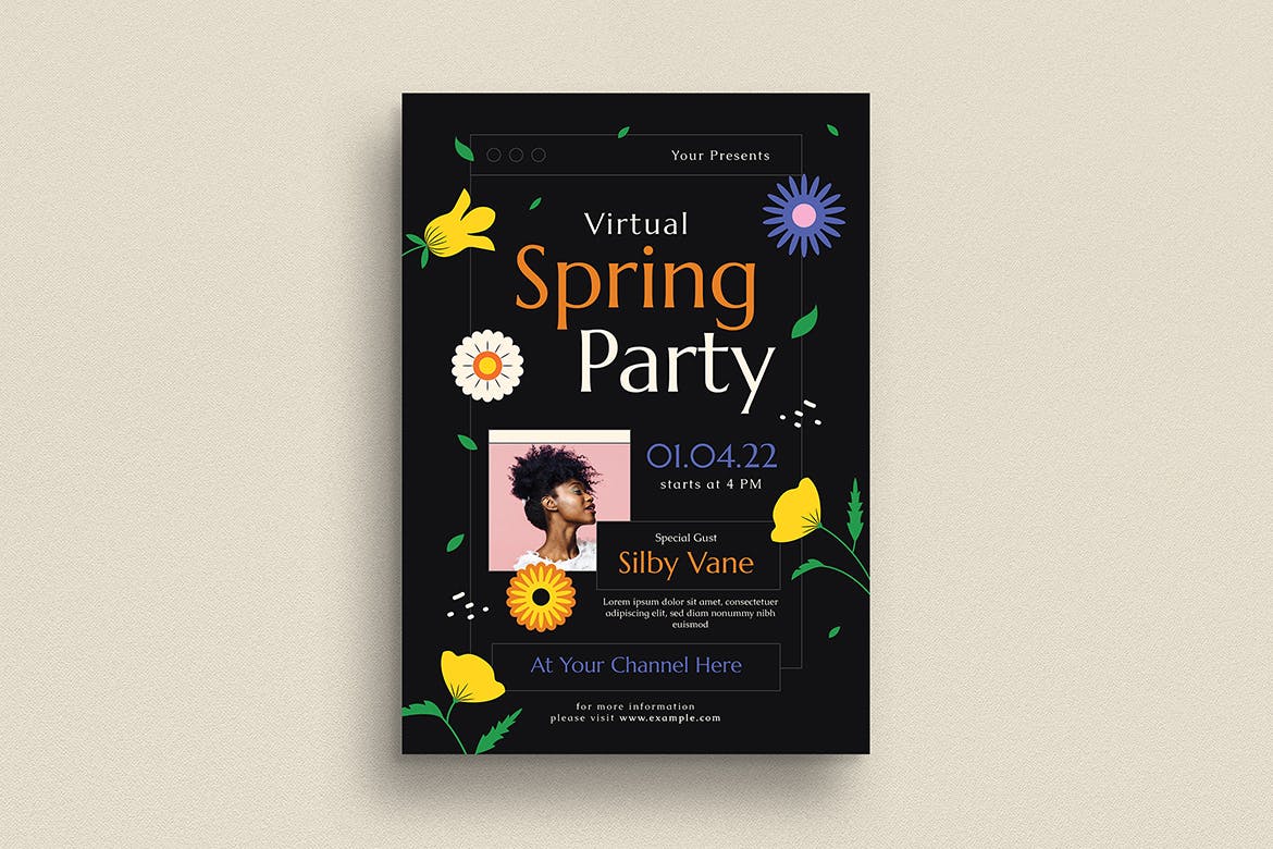 春季派对活动宣传单模板 Virtual Spring Party Event Flyer Set 设计素材 sucaiwan.com