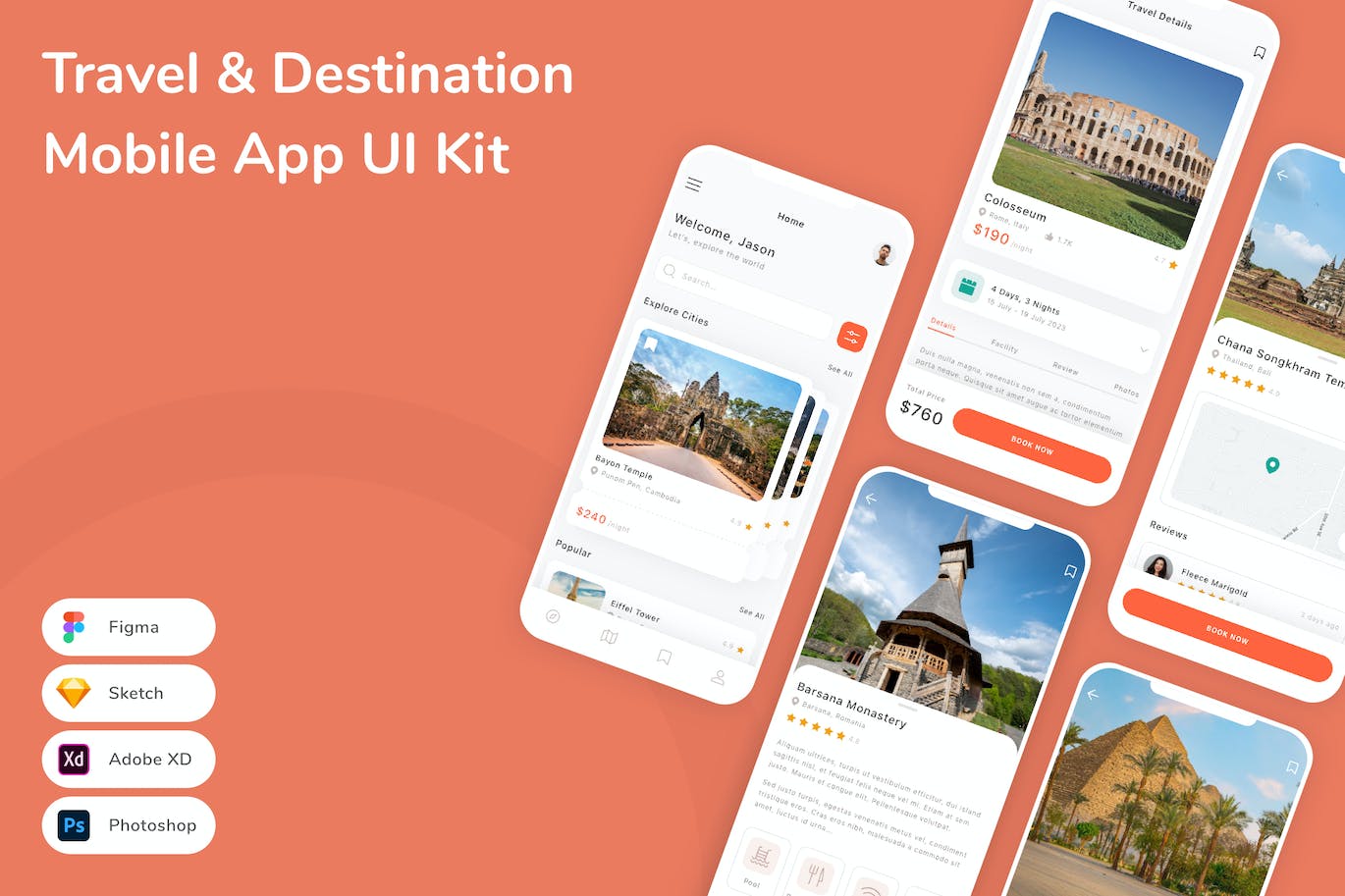 旅行和目的地App应用程序UI工具包素材 Travel & Destination Mobile App UI Kit APP UI sucaiwan.com