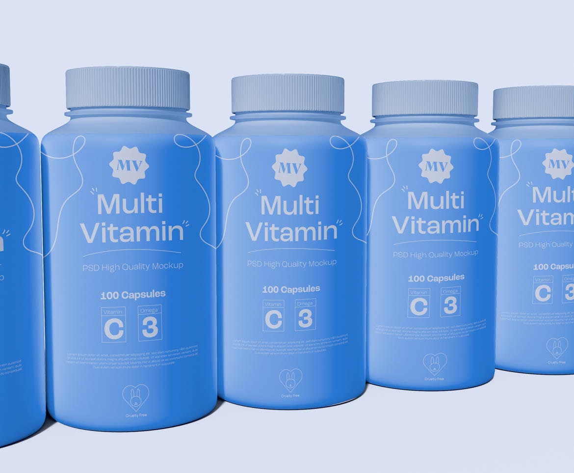 排列视图药品瓶包装展示样机 Pills Bottles Mockup 样机素材 sucaiwan.com