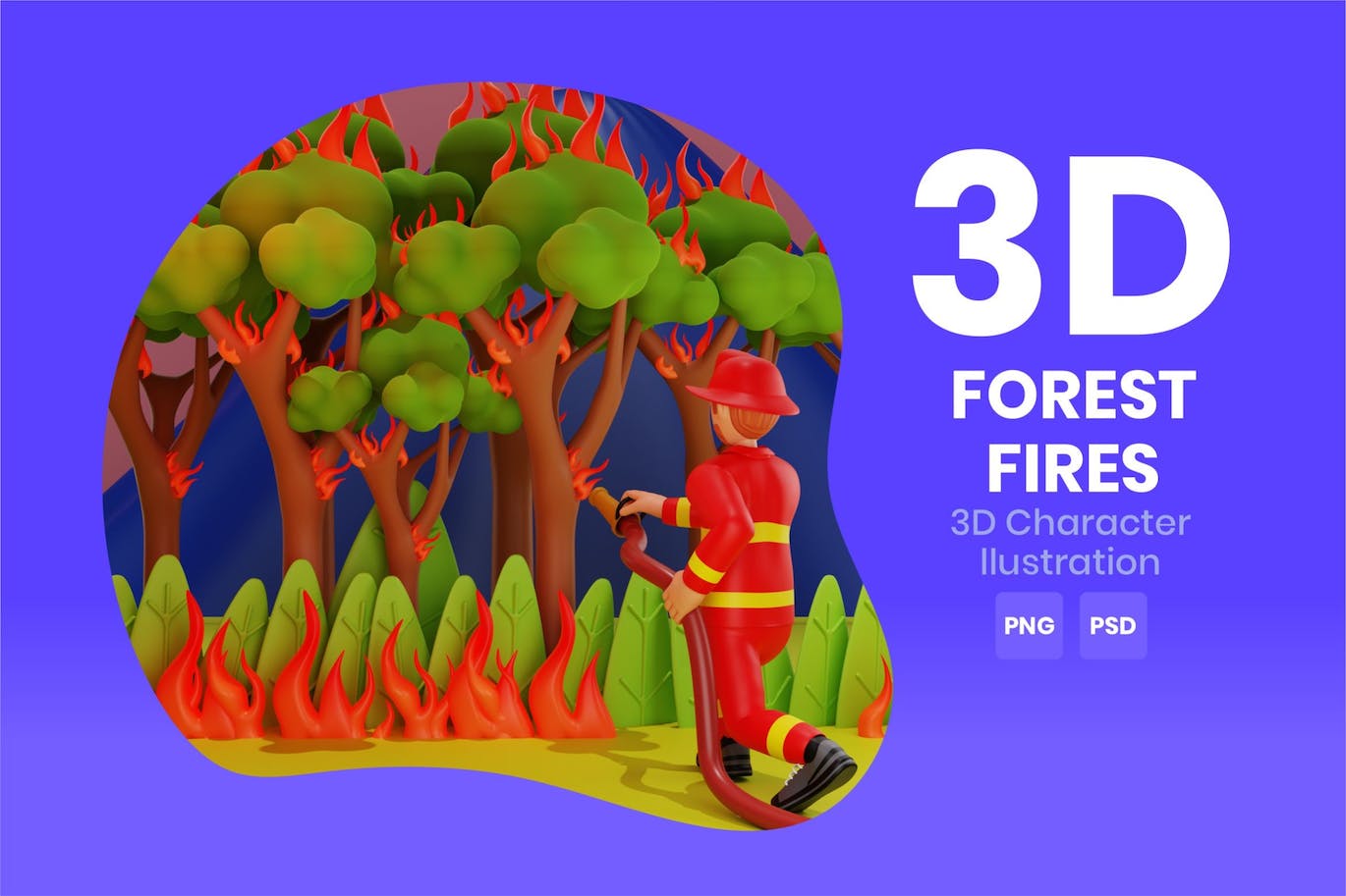 森林火灾3D角色插画素材 Forest Fires 3D Character Illustration 图片素材 sucaiwan.com