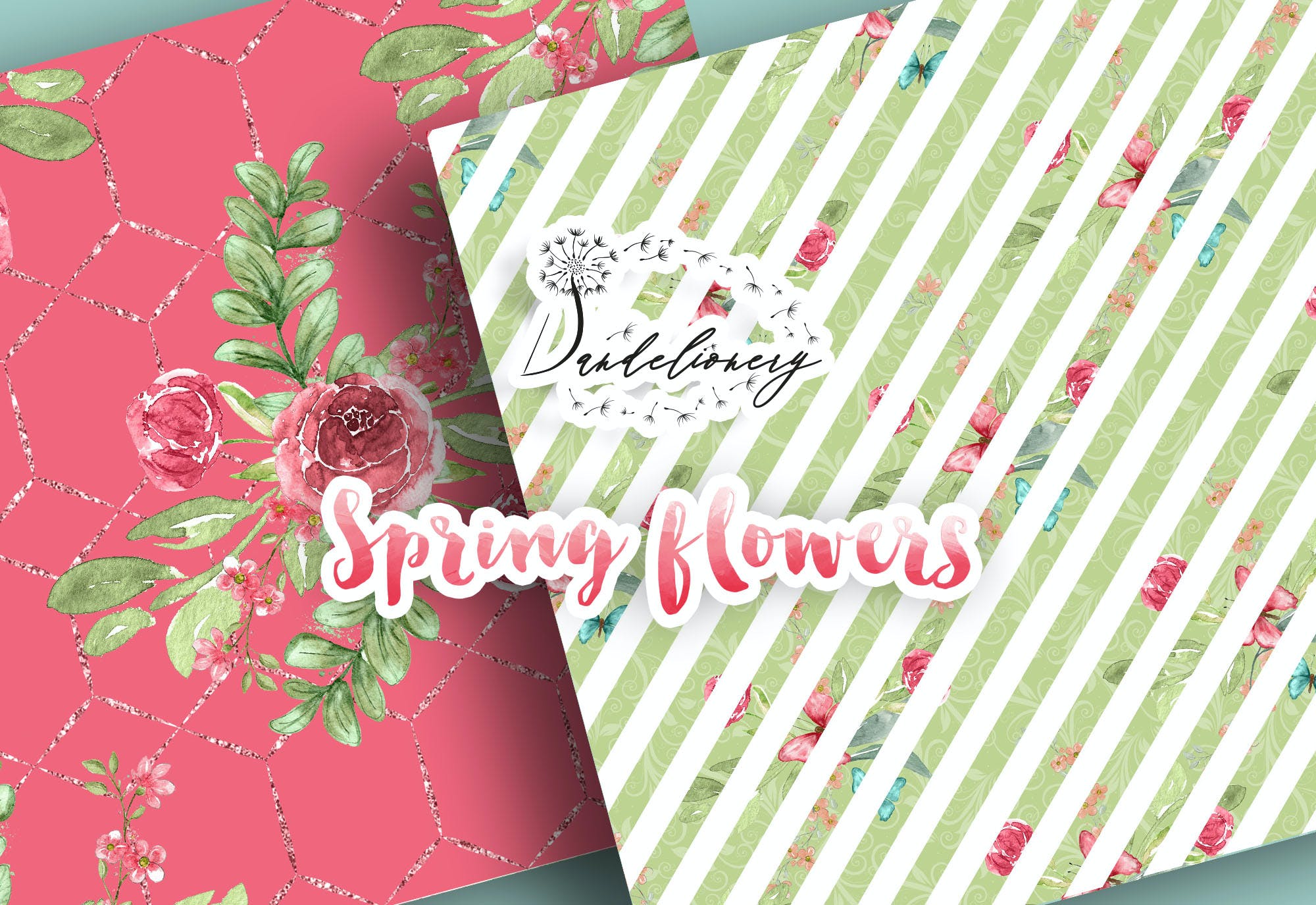 水彩春天花朵数码纸图案素材包 Spring flowers digital paper pack 设计素材 sucaiwan.com