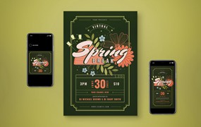 春天假期宣传单素材 Virtual Spring Break Flyer Set
