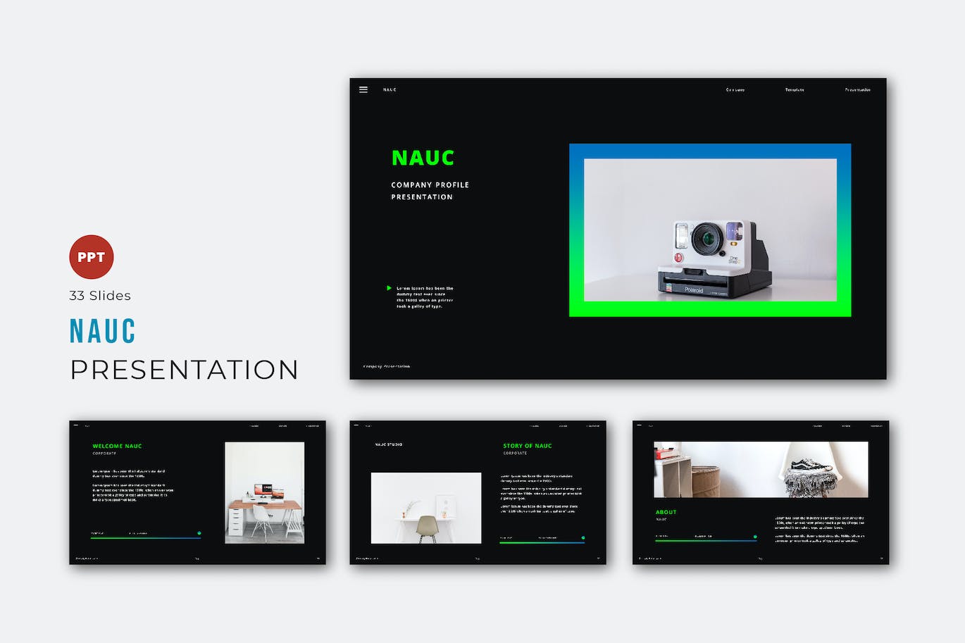 深色渐变PPT演示幻灯片模板 Nauc Powerpoint Presentation Template 幻灯图表 sucaiwan.com