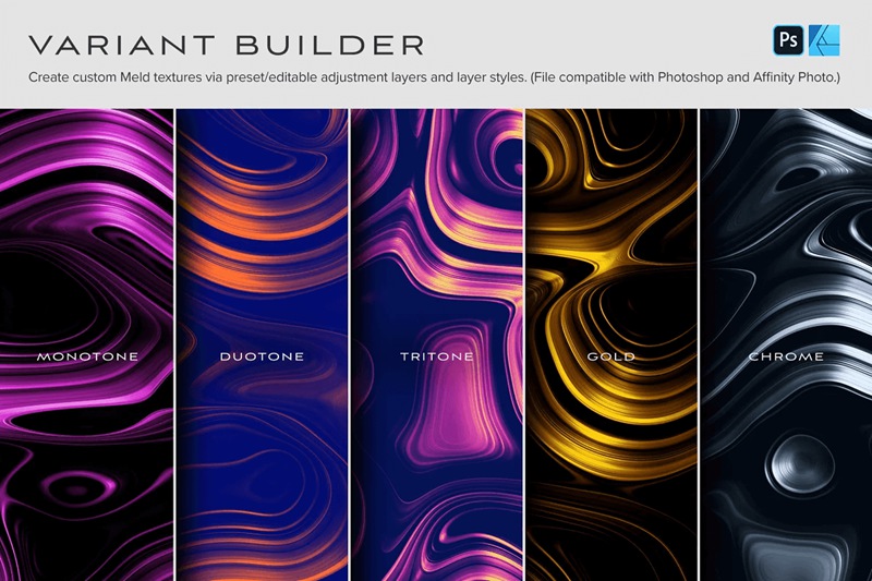 未来主义金属表面动态旋涡3D抽象纹理素材合辑 Meld: Glossy Abstract 3D Textures 图片素材 sucaiwan.com