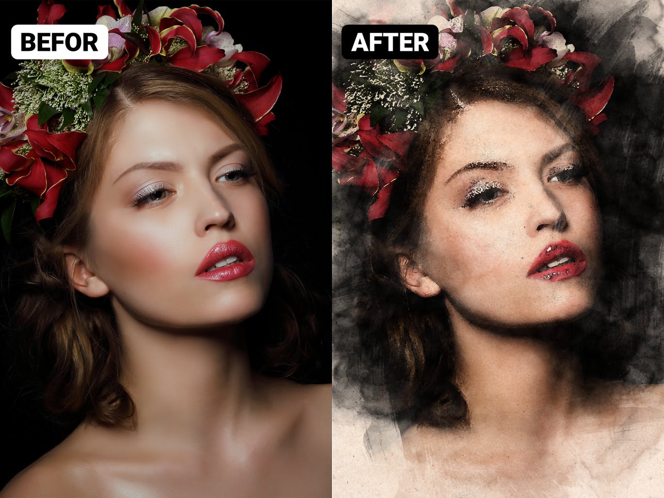 复古水彩铅笔照片效果PS动作 Vintage Watercolor Pencil Photoshop Action 插件预设 sucaiwan.com