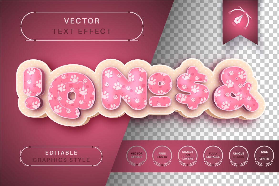 3D小猫脚印可编辑的文字效果 3D Kitty – Editable Text Effect, Font Style 插件预设 sucaiwan.com