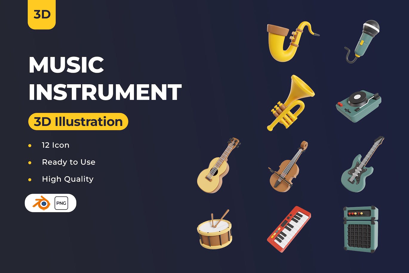 音乐工具3D图标 Music Instrument 3D Icons 图标素材 sucaiwan.com