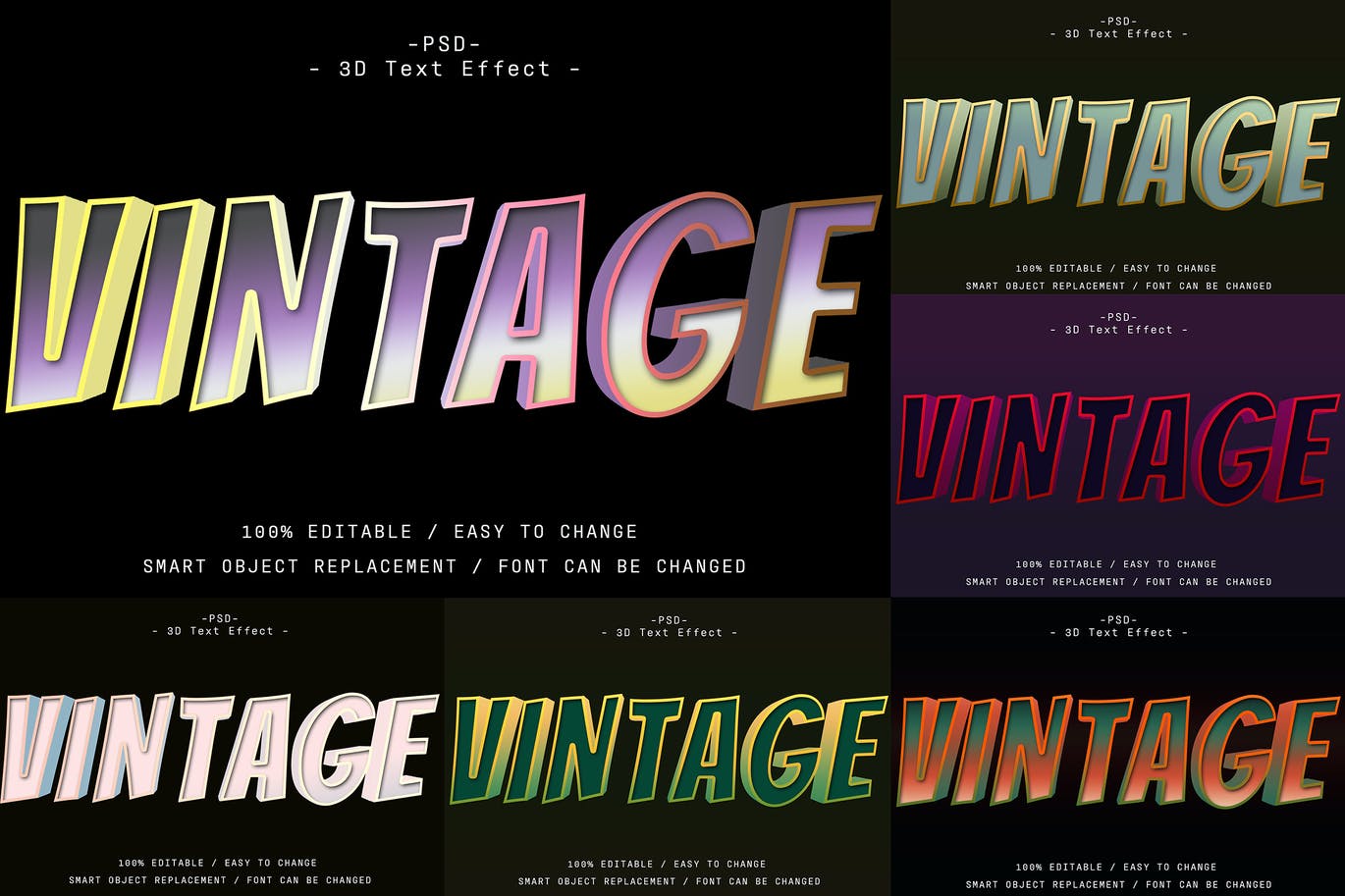 复古3D图层样式文字效果 6 Psd Vintage 3d Text Effect 插件预设 sucaiwan.com