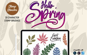春天叶子元素印章Procreate笔刷 Hello Spring | Stamp Brushes