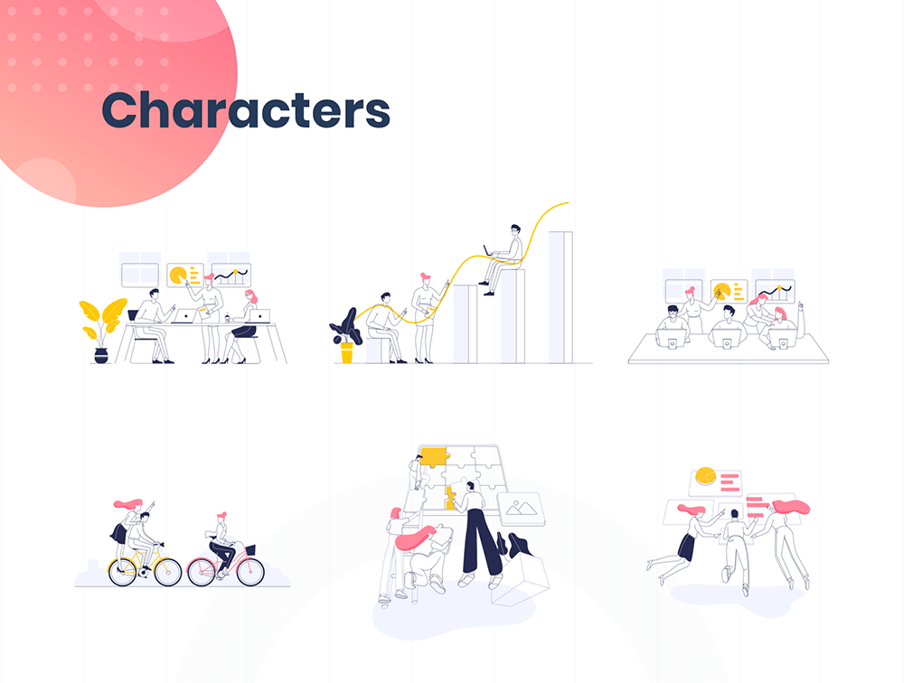 网站设计团队合作矢量插画 APP UI sucaiwan.com