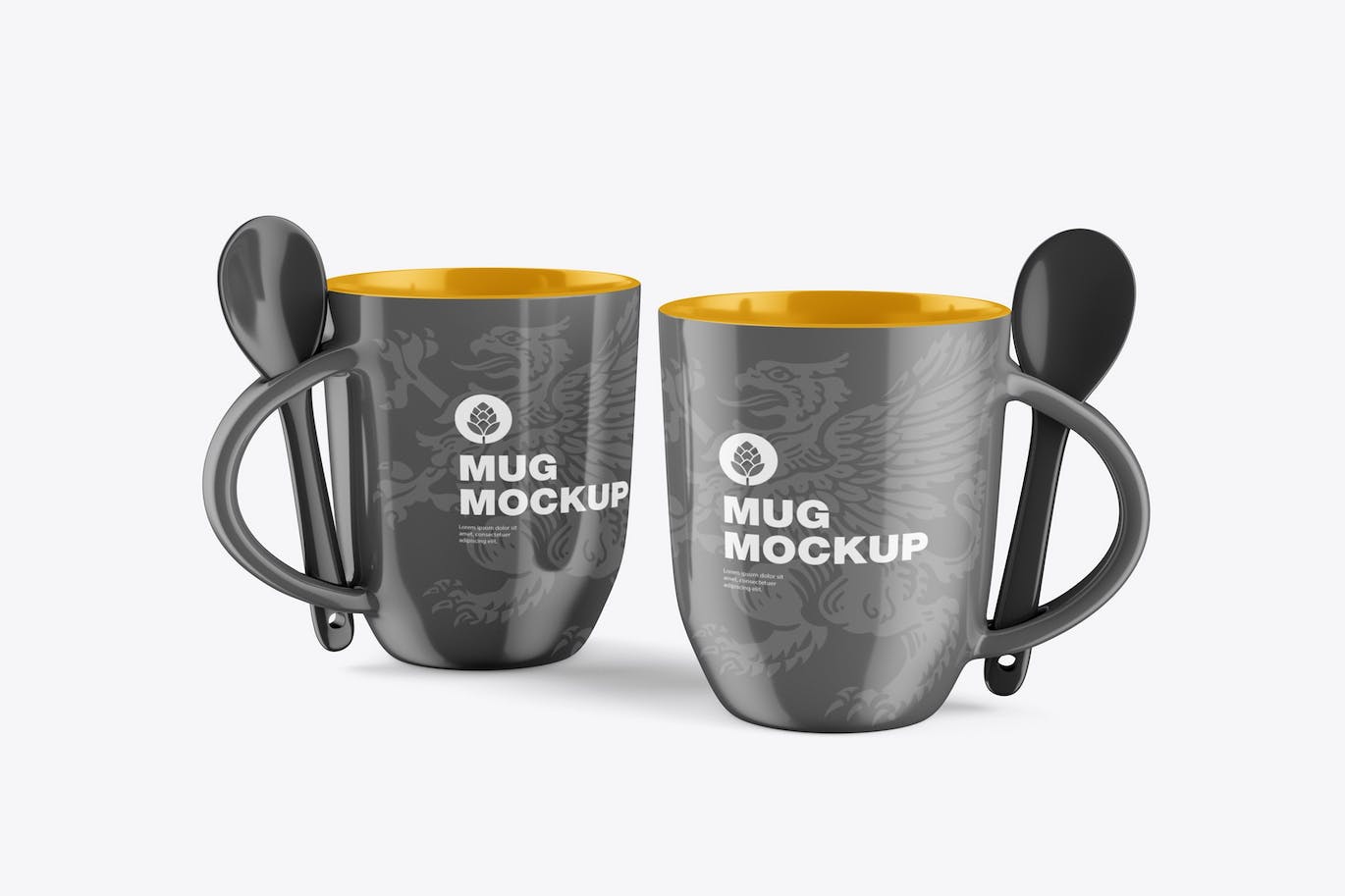 带勺子的彩色马克杯杯身设计样机 Colorfull Mug with Spoon Mockup 样机素材 sucaiwan.com