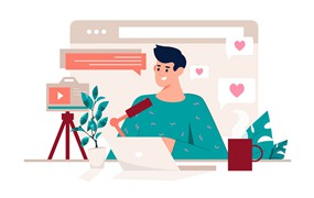 直播概念人物场景卡通插画 Live Streaming Pink Concept with People Scene