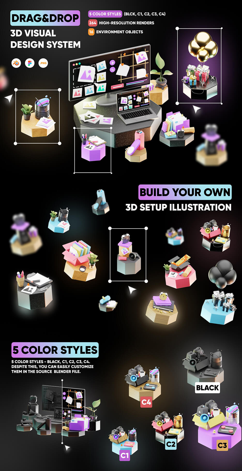 拖放式3D视觉设计系统插画 图标素材 sucaiwan.com