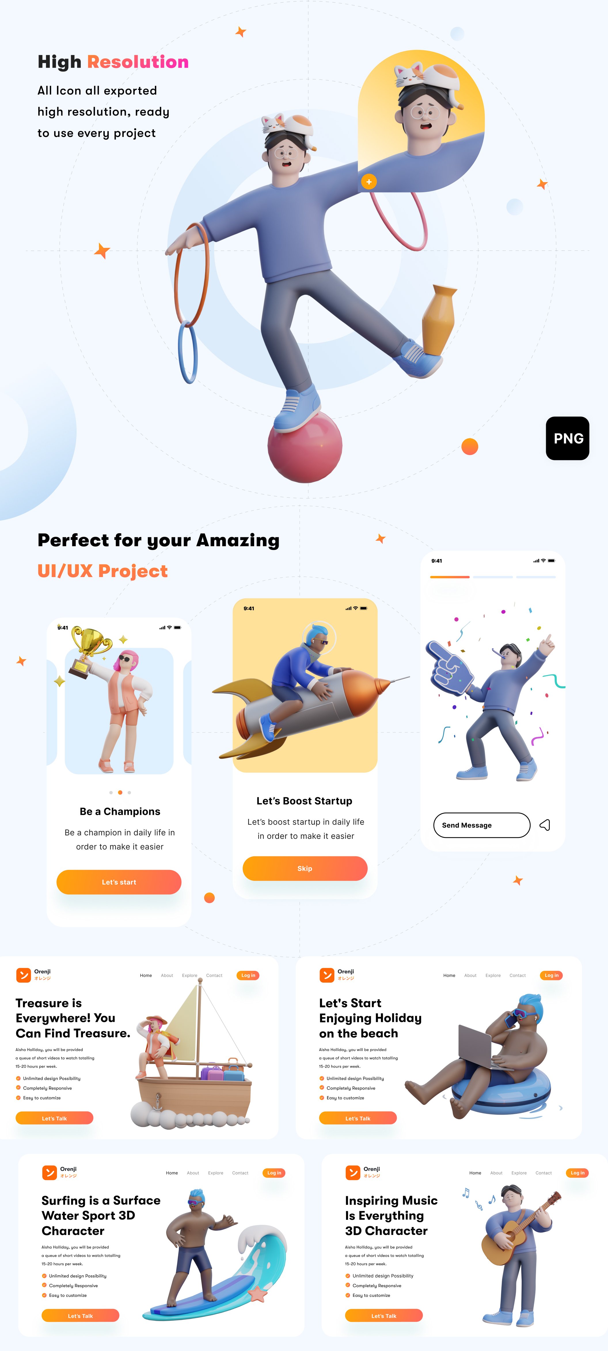高质量三维渲染卡通度假游玩娱乐3D人物角色素材 Aisha – Holiday 3D Character Pack 图标素材 sucaiwan.com