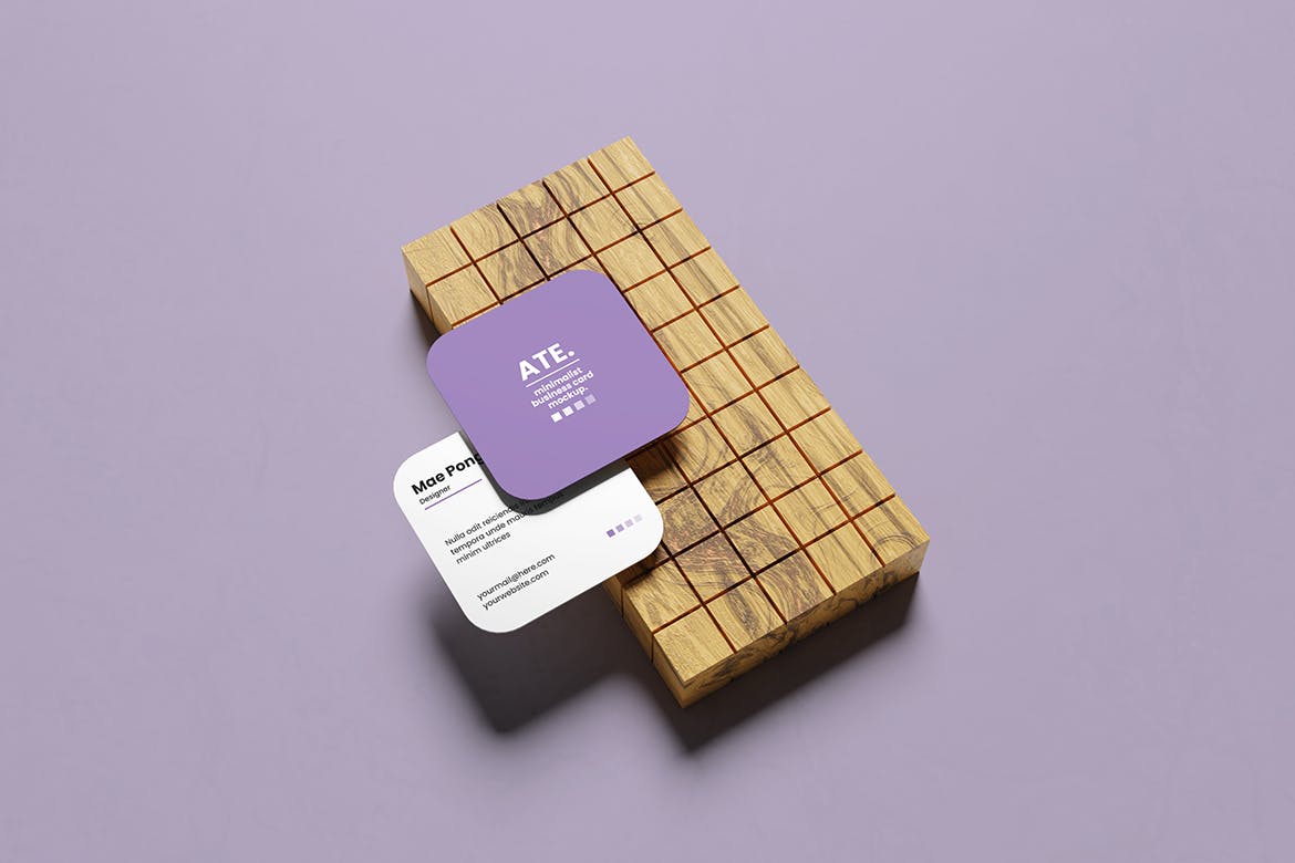时尚圆角方形名片设计样机 Stylish Square Business Card Mockup 样机素材 sucaiwan.com
