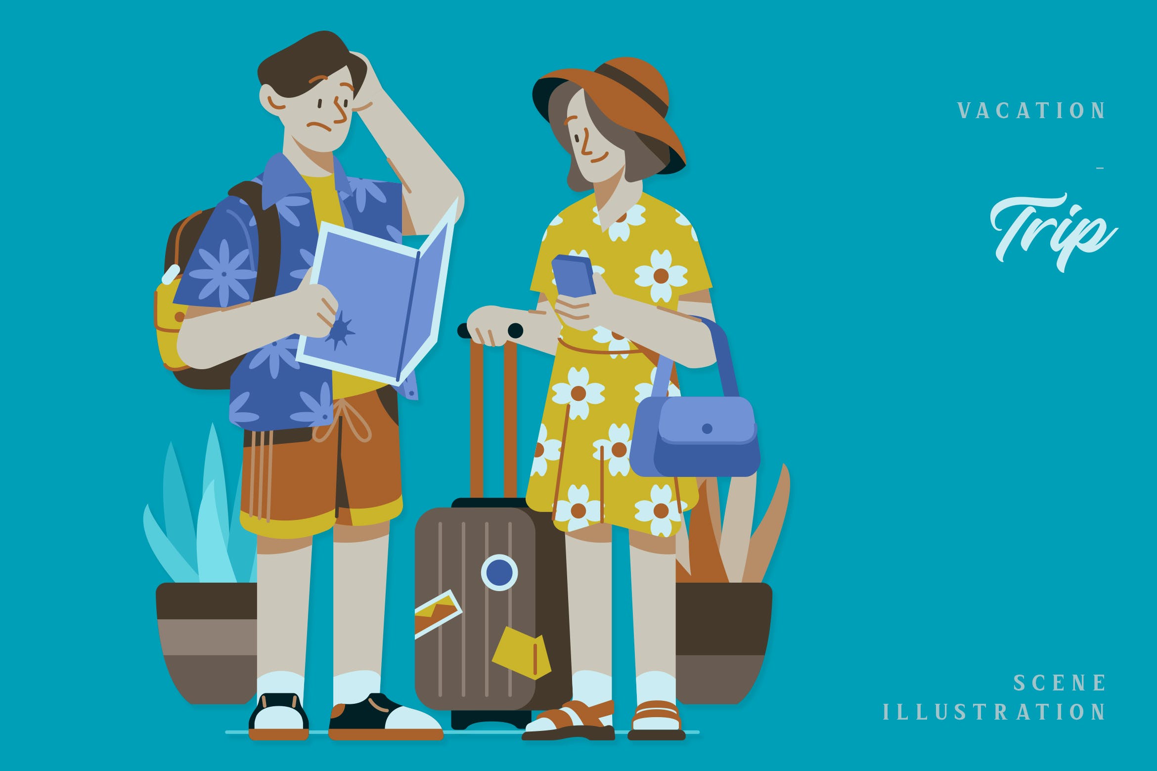 假期旅行场景插画矢量素材 Vacation – Trip Scene Illustration 图片素材 sucaiwan.com