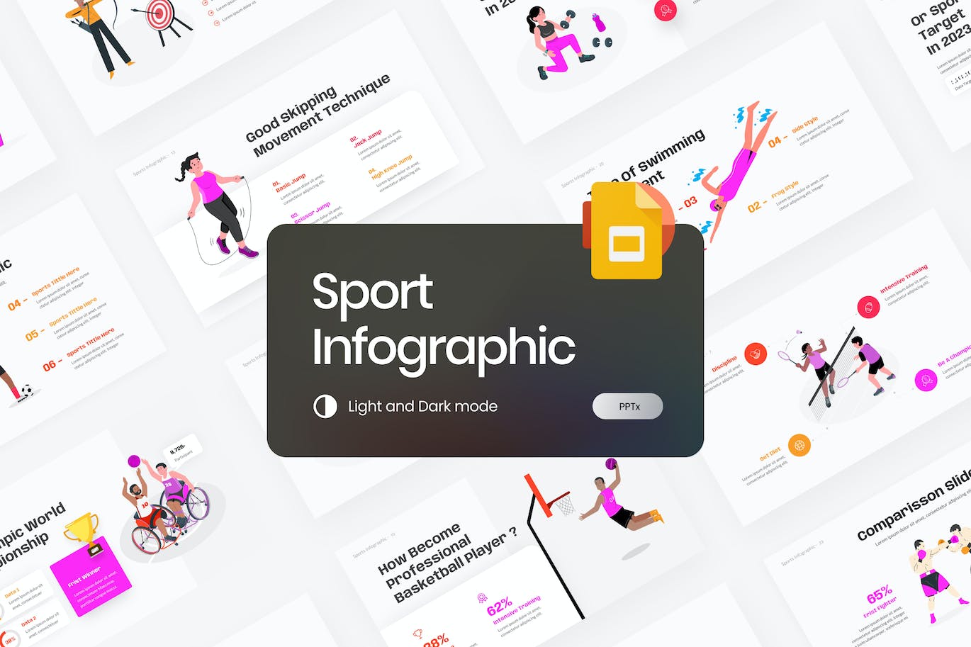 运动信息图表谷歌幻灯片模板下载 Sport Infographic Google Slides Template 幻灯图表 sucaiwan.com