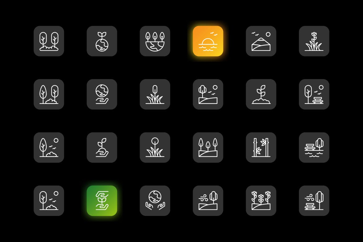 自然主题轮廓图标集 Nature Outline Icon Set 图标素材 sucaiwan.com