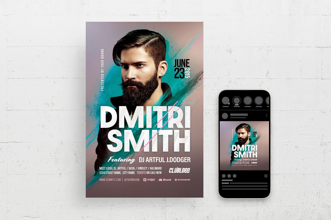 电音DJ派对传单设计 Electro DJ Party Flyer Template 设计素材 sucaiwan.com