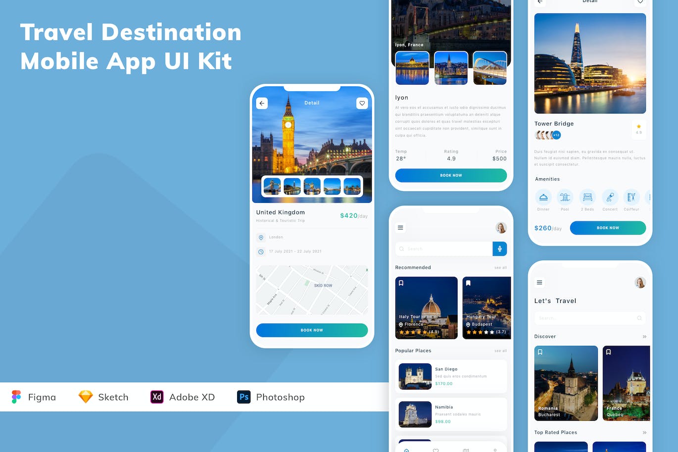 旅游景点App应用程序UI工具包素材 Travel Destination Mobile App UI Kit APP UI sucaiwan.com