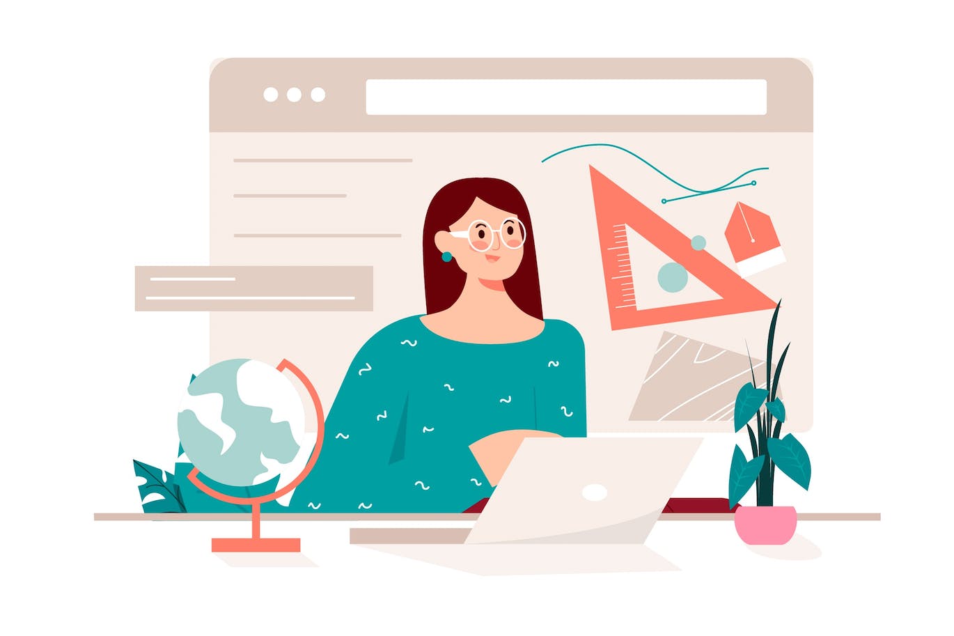 在线教学概念人物场景卡通插画 Online Teaching Pink Concept with People Scene 图片素材 sucaiwan.com