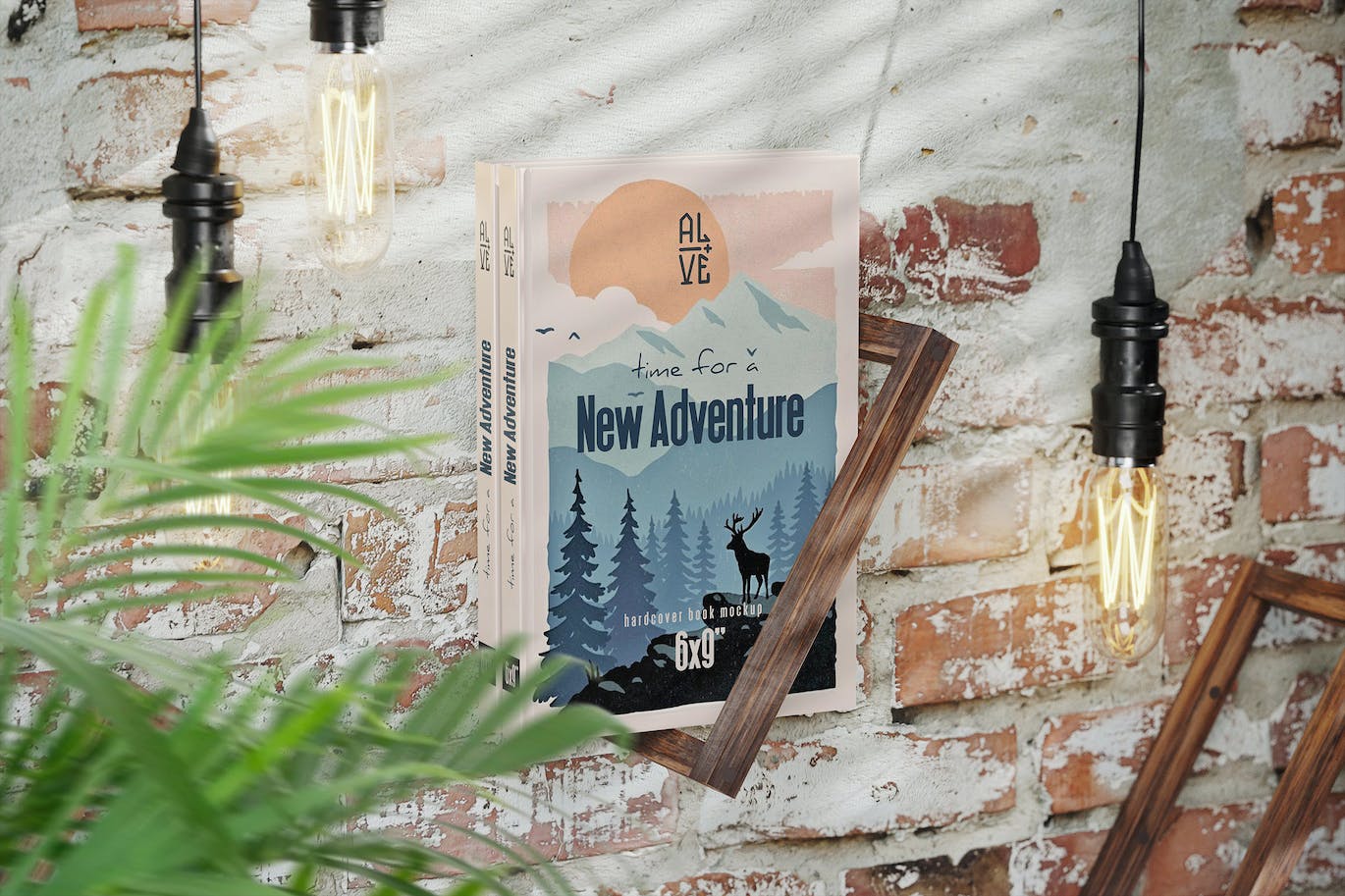木壁架精装书封面设计样机模板 Hardcover Book On Wooden Wall Holder Mockup 样机素材 sucaiwan.com