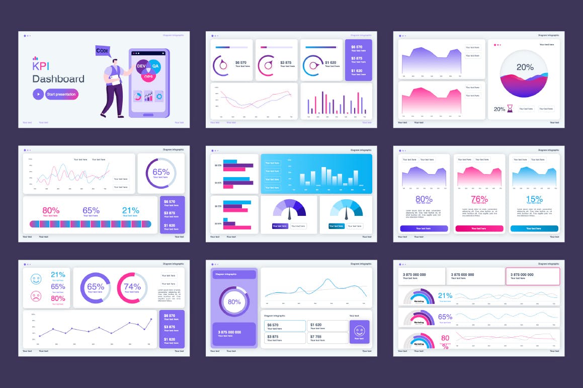 KPI仪表盘图表Powerpoint模板下载 KPI Dashboard PowerPoint Template 幻灯图表 sucaiwan.com