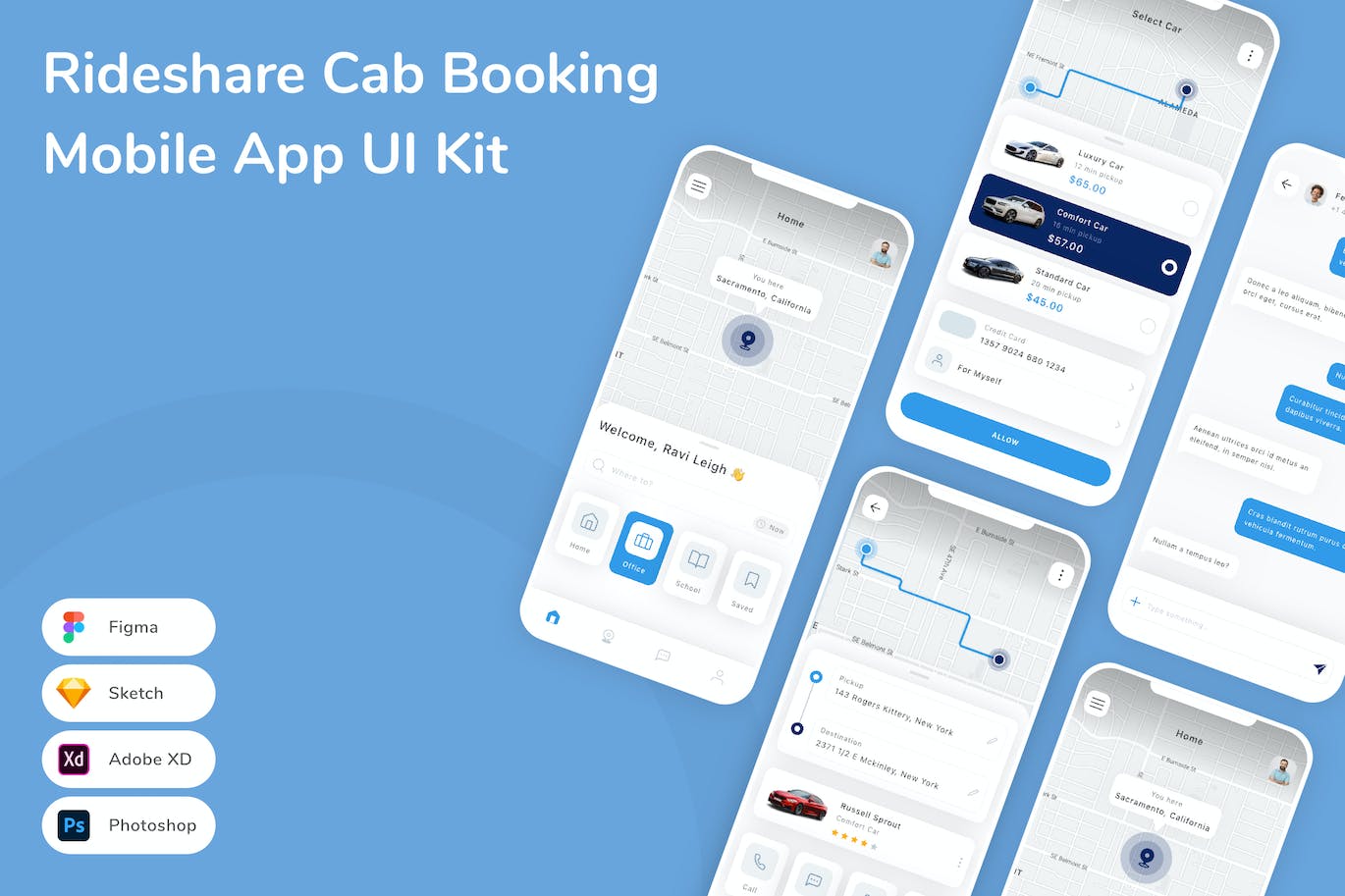 乘坐共享汽车预订App应用程序UI工具包素材 Rideshare Cab Booking Mobile App UI Kit APP UI sucaiwan.com