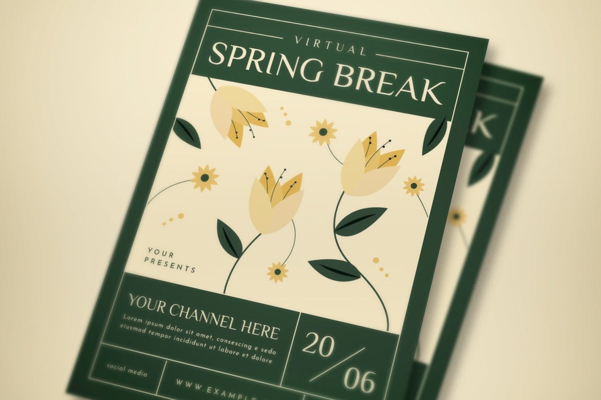 春天假期海报模板下载 Virtual Spring Break Flyer Set 设计素材 sucaiwan.com