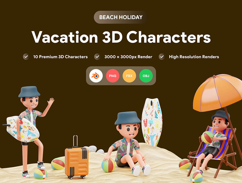暑假假期3D人物插画素材 图片素材 sucaiwan.com