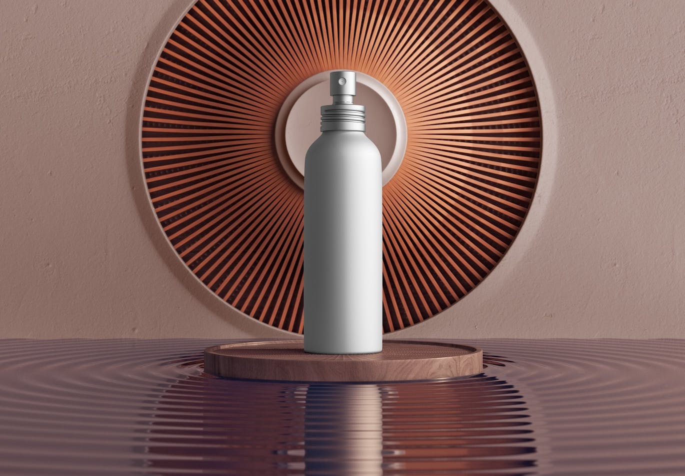 金属化妆品喷雾瓶设计展示场景样机 Metallic Cosmetic Spray Bottle Scene Mockup 样机素材 sucaiwan.com