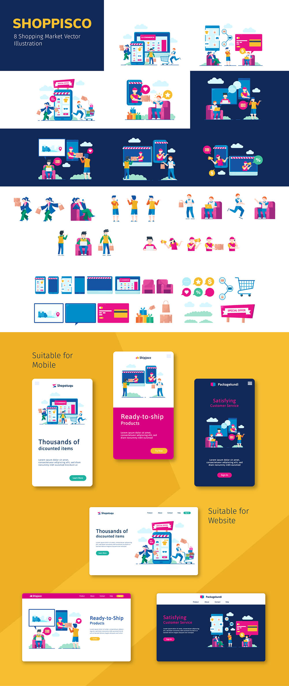 购物和电子商务插画套件 APP UI sucaiwan.com