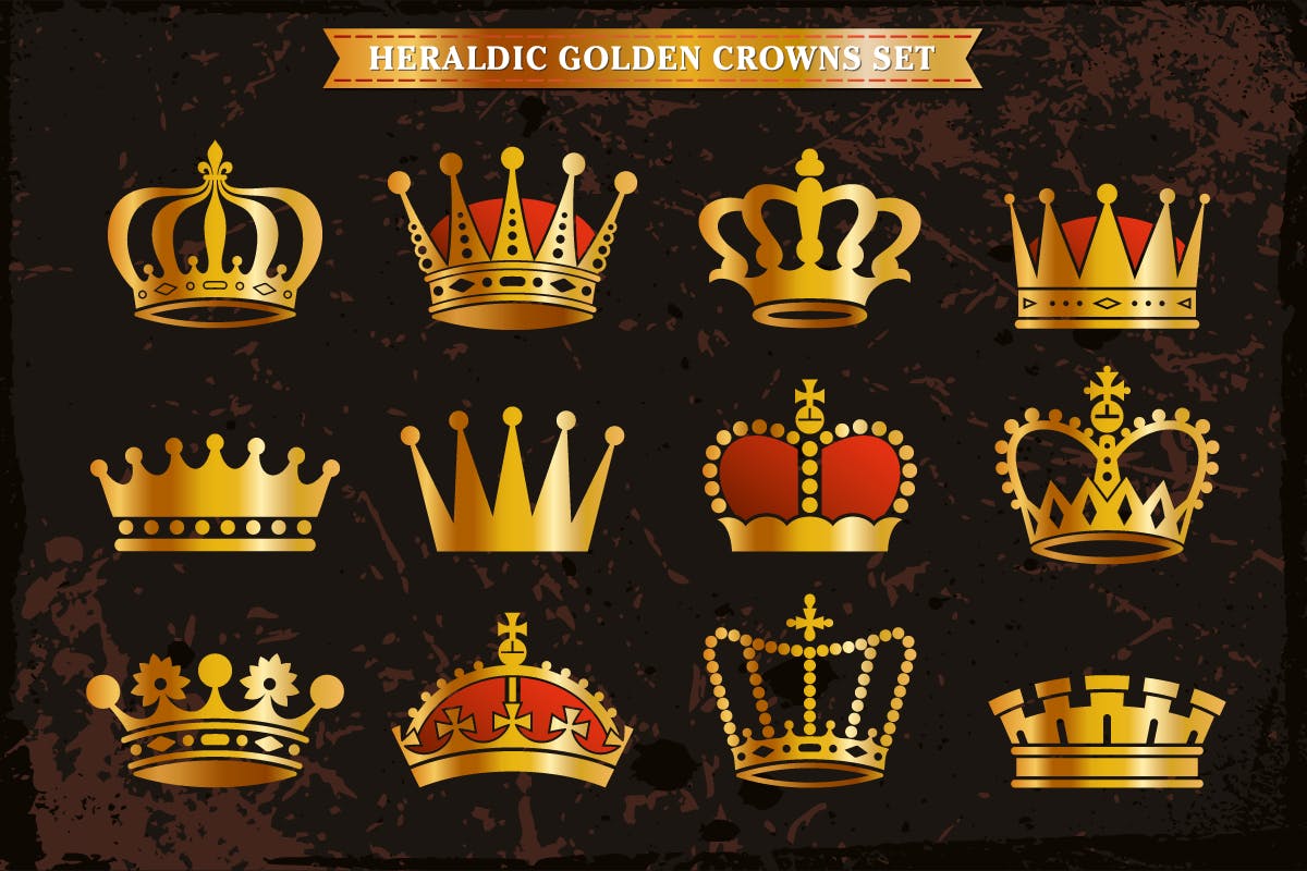 76个金色皇冠图标&矢量剪影 76 Golden Royal Crowns Icons Vector Silhouettes 图标素材 sucaiwan.com